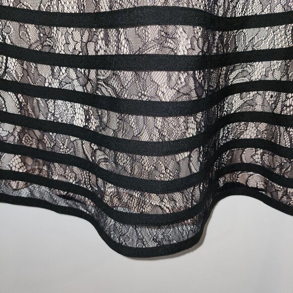 Adrianna Papell Lace Cocktail Midi Dress With Sheer Neck And Hem In Black Size L - Picture 8 of 14